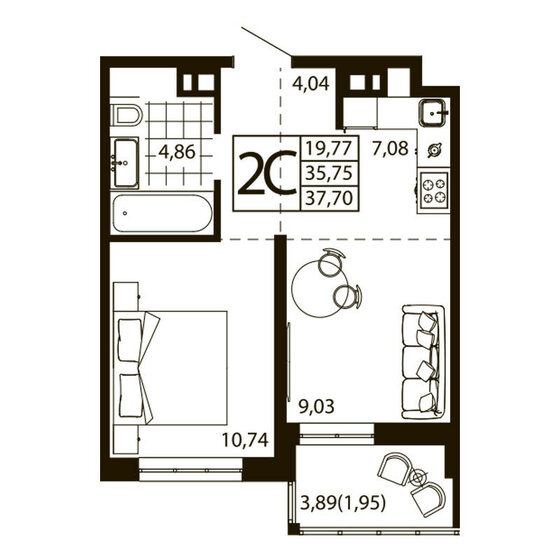 37 м², 2-комнатная квартира 5 174 400 ₽ - изображение 48
