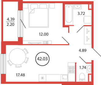 Квартира 42 м², 1-комнатная - изображение 1