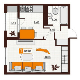 Квартира 40,6 м², 1-комнатная - изображение 1