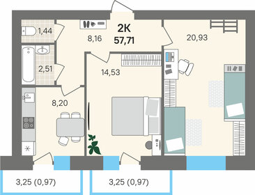 Квартира 57,7 м², 2-комнатная - изображение 1
