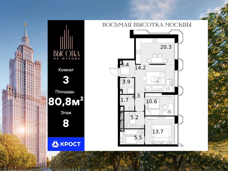 83 м², 3-комнатная квартира 58 266 000 ₽ - изображение 49