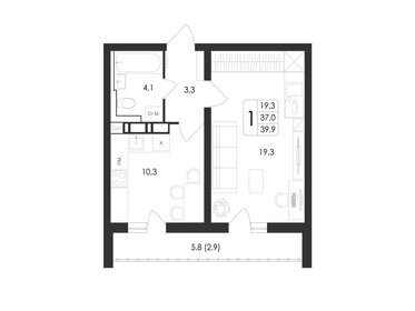 Квартира 39,9 м², 1-комнатная - изображение 1