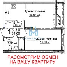 Квартира 34 м², 1-комнатная - изображение 2