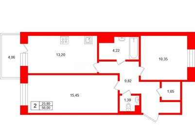 Квартира 56 м², 2-комнатная - изображение 1