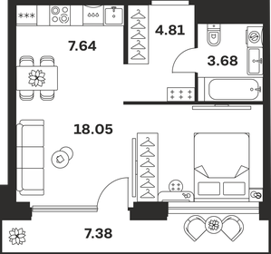 Квартира 41,6 м², 1-комнатная - изображение 1