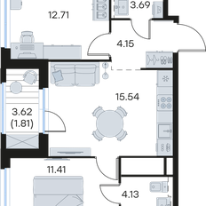 Квартира 53,4 м², 2-комнатная - изображение 3