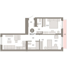 Квартира 64,1 м², 2-комнатная - изображение 4