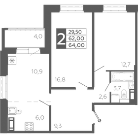 Квартира 64 м², 2-комнатная - изображение 1