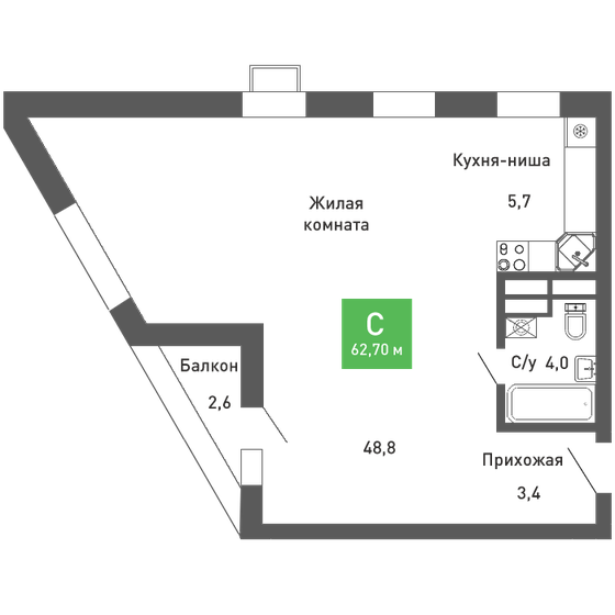 73,4 м², 1-комнатная квартира 12 228 343 ₽ - изображение 40