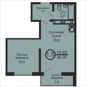 Квартира 36 м², 1-комнатная - изображение 1