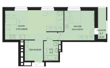 Квартира 47 м², 1-комнатная - изображение 1
