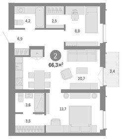 Квартира 66 м², 2-комнатная - изображение 1