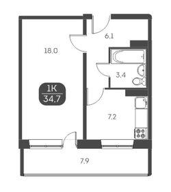 Квартира 34,7 м², 1-комнатная - изображение 1