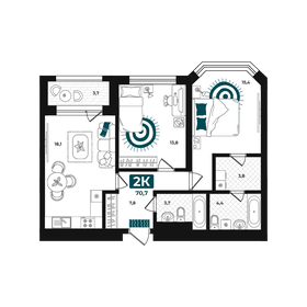 Квартира 70,7 м², 2-комнатная - изображение 1