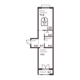 Квартира 52,1 м², 1-комнатная - изображение 3