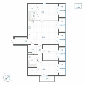 Квартира 105,4 м², 3-комнатная - изображение 1