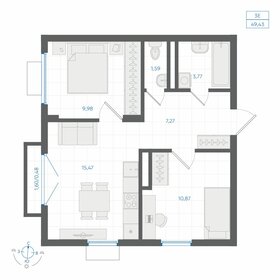 Квартира 49,4 м², 2-комнатная - изображение 1