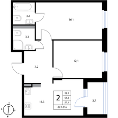 Квартира 57,1 м², 2-комнатная - изображение 2