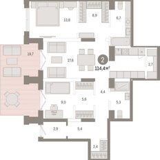 Квартира 114,4 м², 2-комнатная - изображение 3