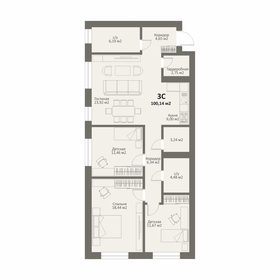 Квартира 100,1 м², 3-комнатная - изображение 1