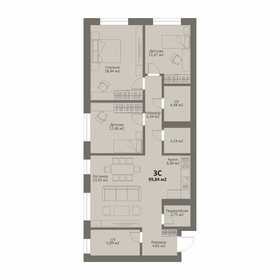 Квартира 99,8 м², 3-комнатная - изображение 1