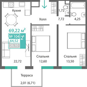 Квартира 64,5 м², 2-комнатная - изображение 1