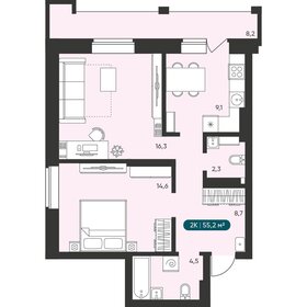 Квартира 55,2 м², 2-комнатная - изображение 1
