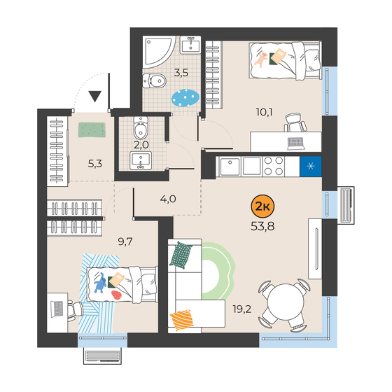 58 м², 2-комнатная квартира 6 200 000 ₽ - изображение 78