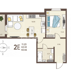 Квартира 45,5 м², 1-комнатная - изображение 1