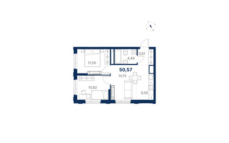 Квартира 50,6 м², 2-комнатная - изображение 1