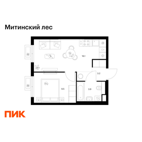 Квартира 32,7 м², 1-комнатная - изображение 1