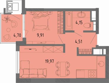 Квартира 40 м², 1-комнатная - изображение 1