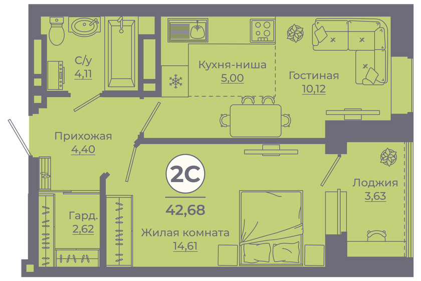 42 м², 2-комнатная квартира 5 600 000 ₽ - изображение 82
