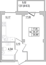 Квартира 35,8 м², 1-комнатная - изображение 1