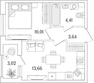 Квартира 33,2 м², 1-комнатная - изображение 1