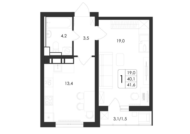 41,6 м², 1-комнатная квартира 5 753 280 ₽ - изображение 18