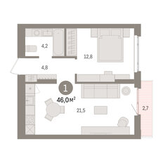 Квартира 46 м², 1-комнатная - изображение 3