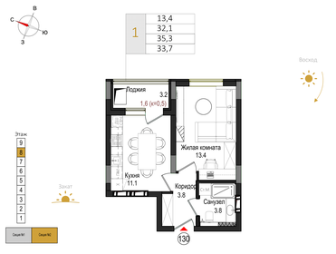 Квартира 33,7 м², 1-комнатная - изображение 1