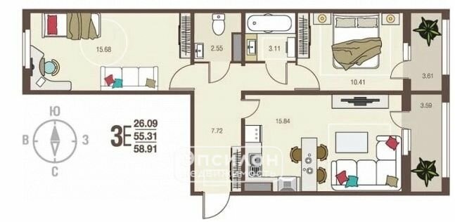 61,1 м², 2-комнатная квартира 10 600 000 ₽ - изображение 51