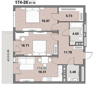 Квартира 81,1 м², 2-комнатная - изображение 1