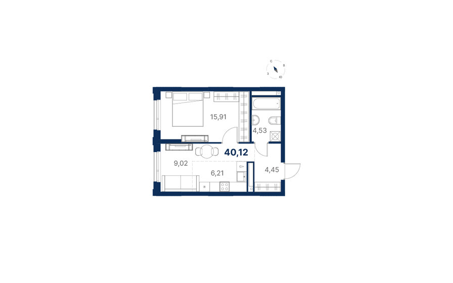 40 м², 1-комнатная квартира 6 465 385 ₽ - изображение 20