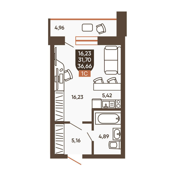 42,2 м², 1-комнатная квартира 5 490 000 ₽ - изображение 35