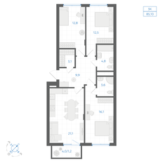 Квартира 85,1 м², 3-комнатная - изображение 2