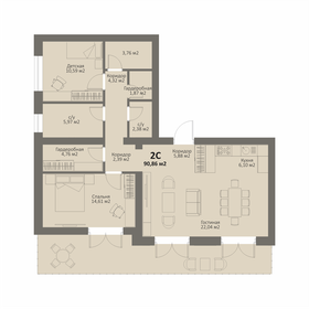 Квартира 90,9 м², 2-комнатная - изображение 1