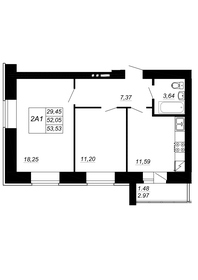 Квартира 53,5 м², 2-комнатная - изображение 1