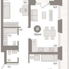Квартира 75,9 м², 2-комнатная - изображение 3