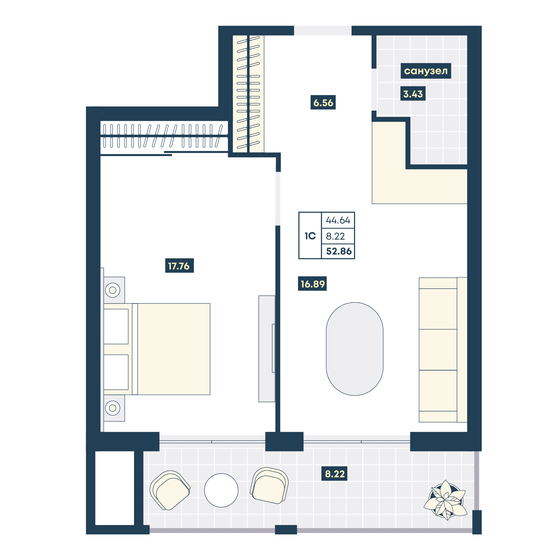52,9 м², 1-комнатные апартаменты 21 038 280 ₽ - изображение 45