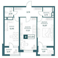 Квартира 60,8 м², 2-комнатная - изображение 2
