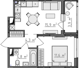 Квартира 38,6 м², 1-комнатная - изображение 1