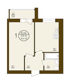 Квартира 34,4 м², 1-комнатная - изображение 1